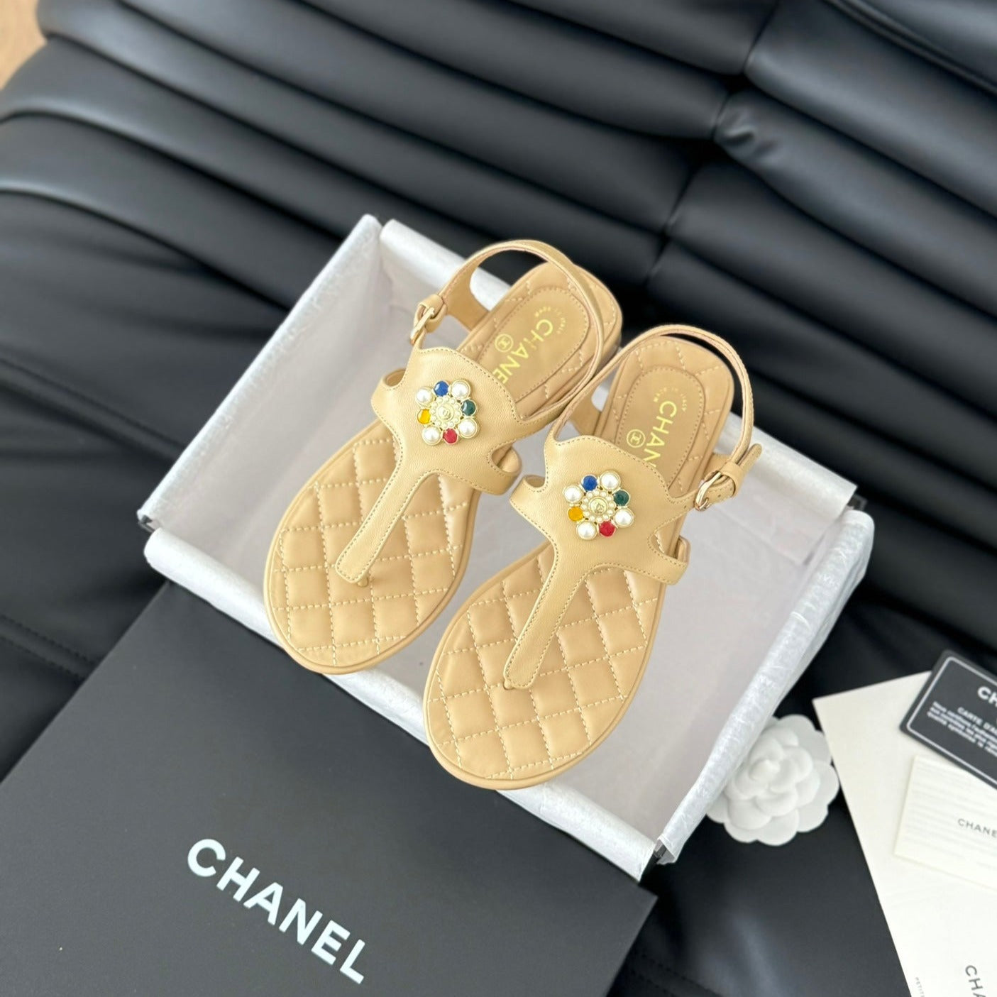 Double C Classic One-Strap Sandals Tan Brown Lambskin - 35