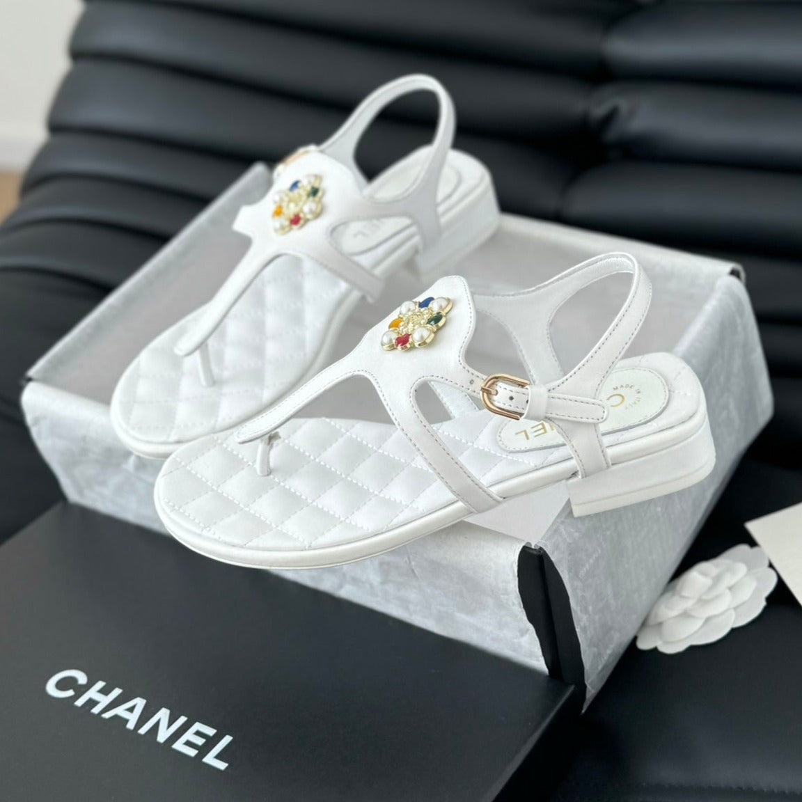 Double C Classic One-Strap Sandals White Lambskin - 35