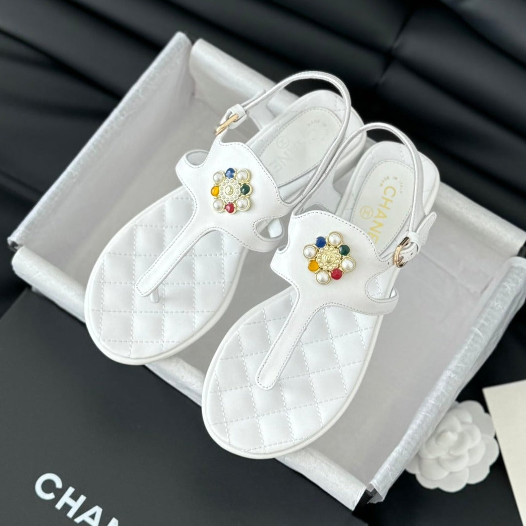Double C Classic One-Strap Sandals White Lambskin - 35