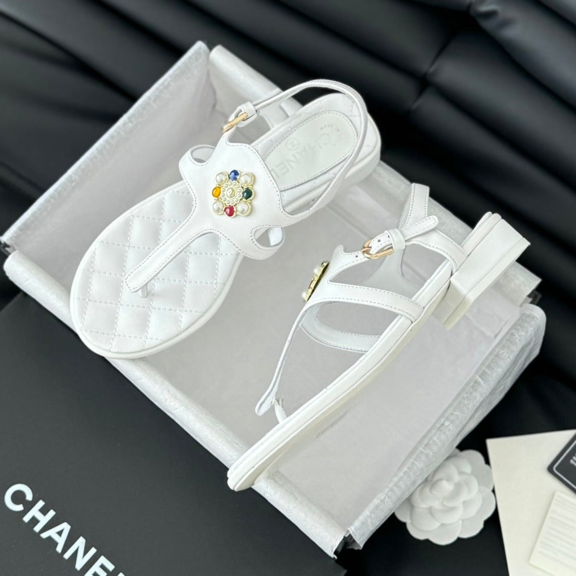 Double C Classic One-Strap Sandals White Lambskin - 35