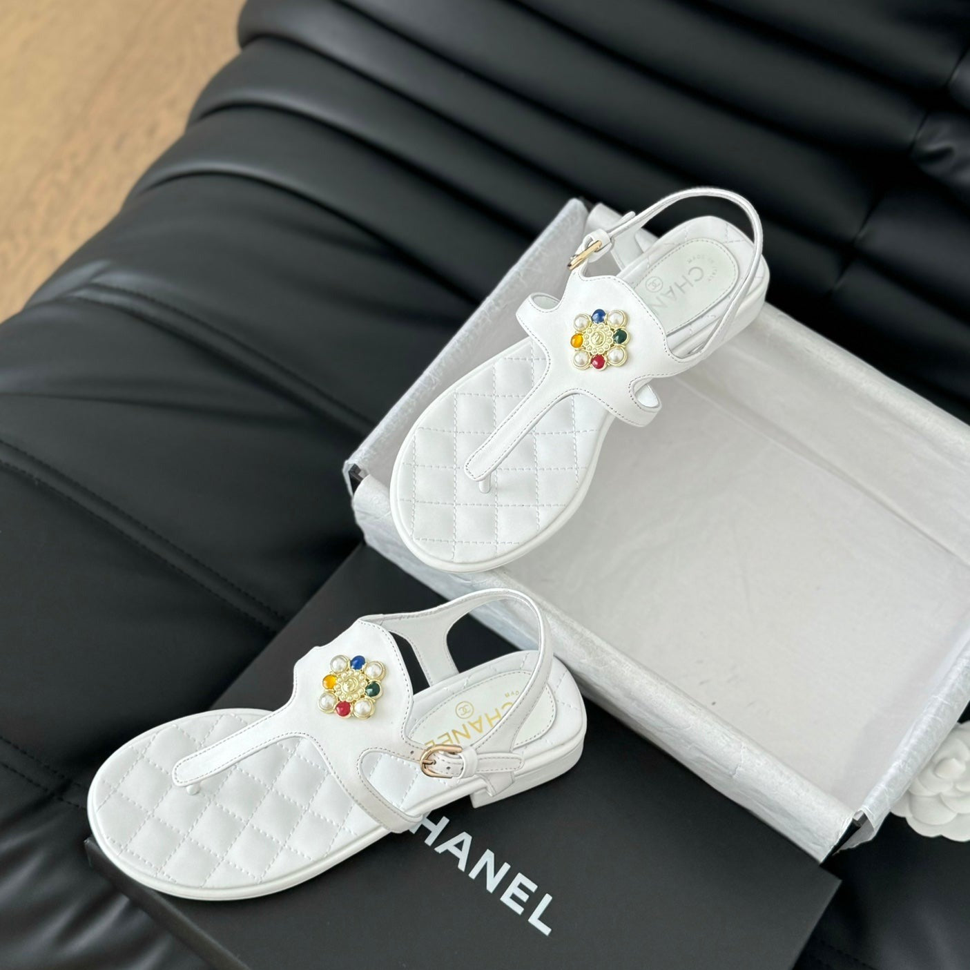 Double C Classic One-Strap Sandals White Lambskin - 35