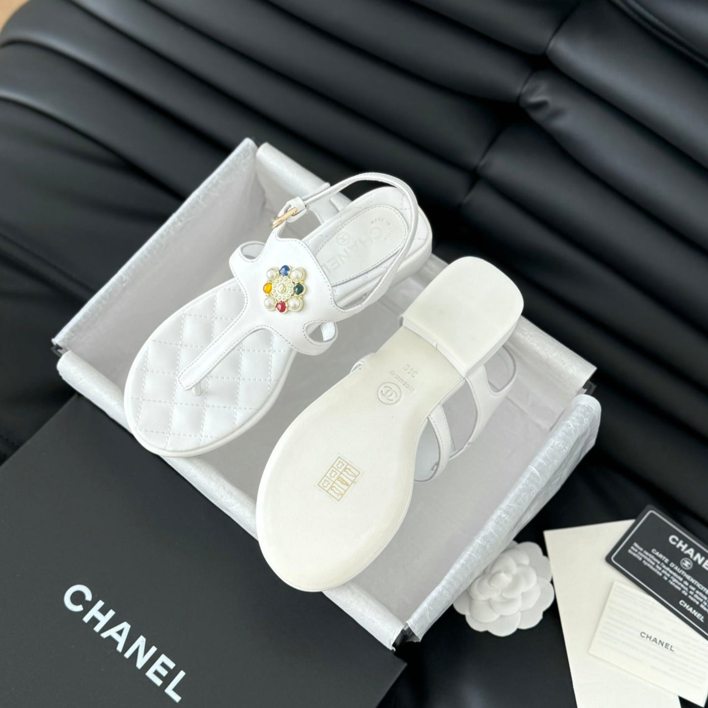 Double C Classic One-Strap Sandals White Lambskin - 35