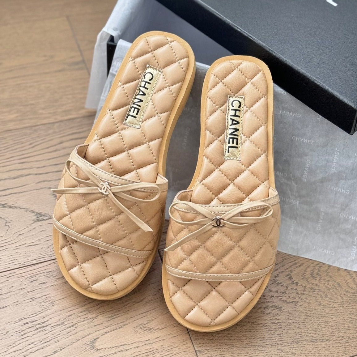 Double C  New Butterfly Button Slippers Yellow Cream Lambskin - 35