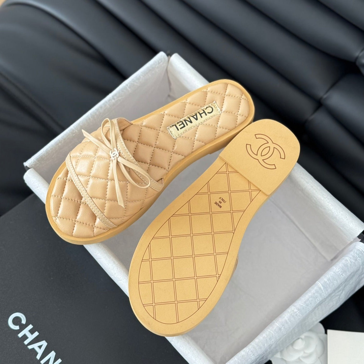 Double C  New Butterfly Button Slippers Yellow Cream Lambskin - 35