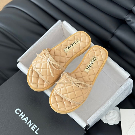 Double C  New Butterfly Button Slippers Yellow Cream Lambskin - 35