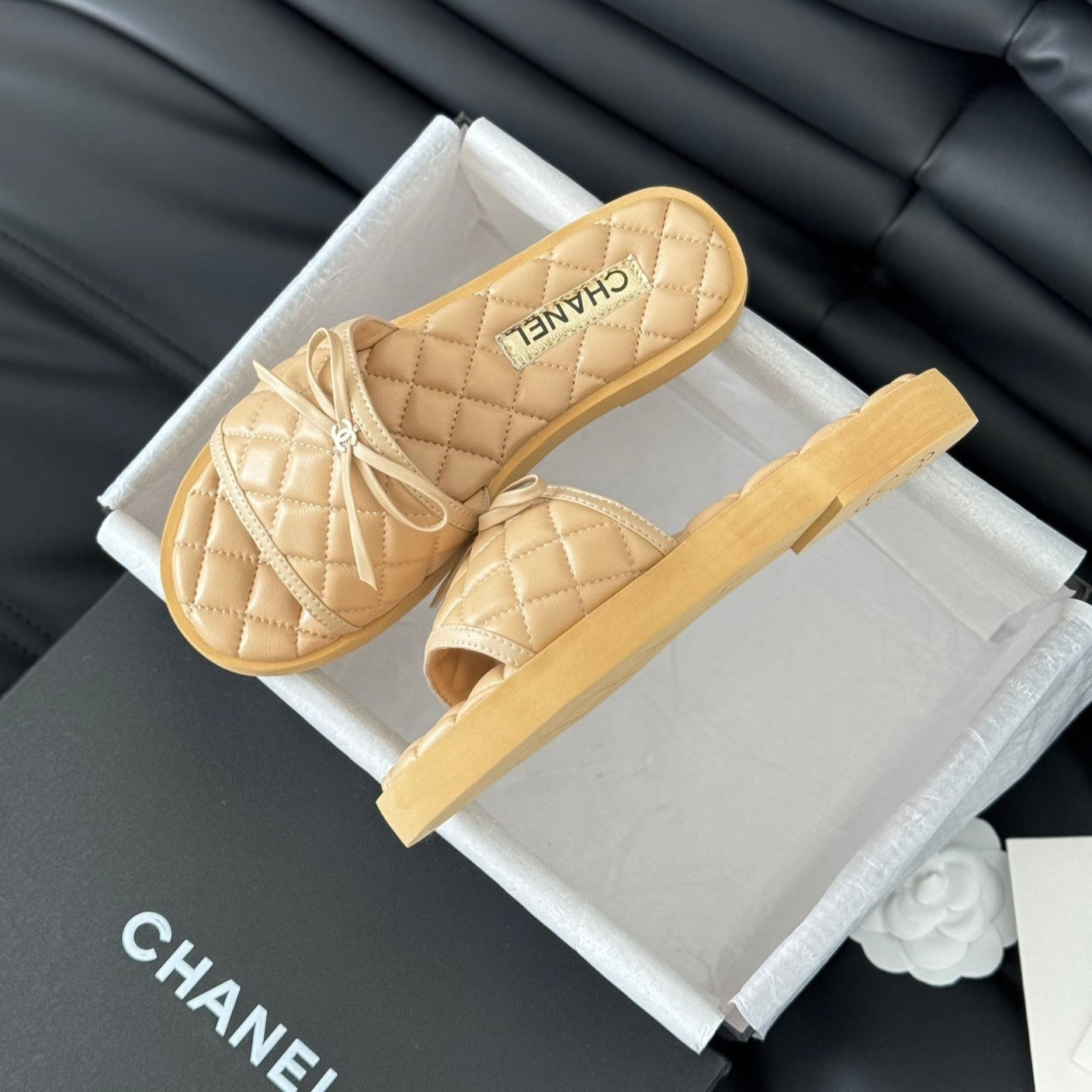 Double C  New Butterfly Button Slippers Yellow Cream Lambskin - 35