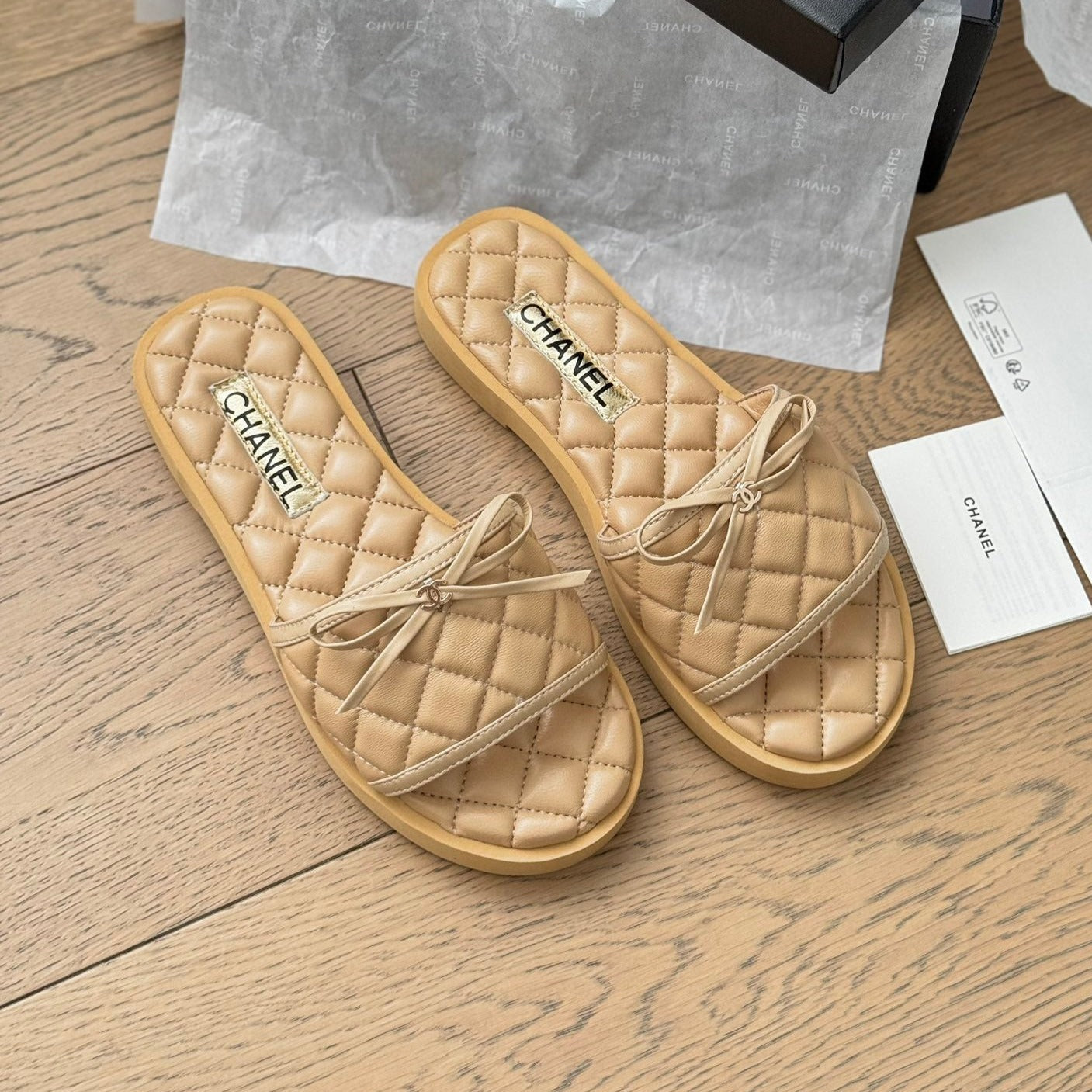 Double C  New Butterfly Button Slippers Yellow Cream Lambskin - 35