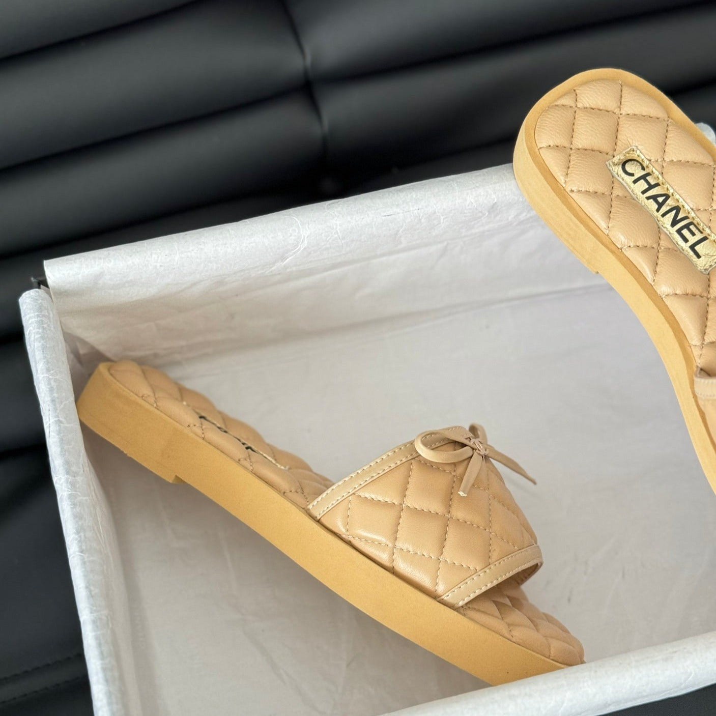 Double C  New Butterfly Button Slippers Yellow Cream Lambskin - 35