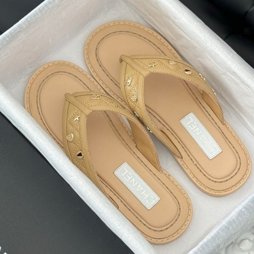 Double C Thong Sandals Lambskin Tan Brown - 35