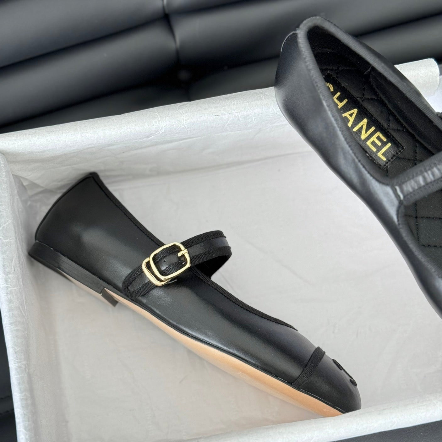 Double C Marry Jane Shoes Black Lambskin - 35