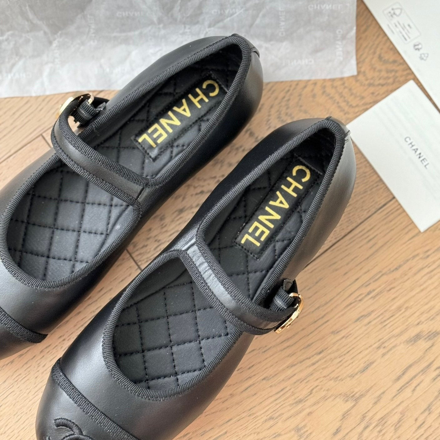 Double C Marry Jane Shoes Black Lambskin - 35