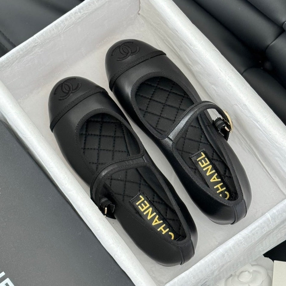 Double C Marry Jane Shoes Black Lambskin - 35