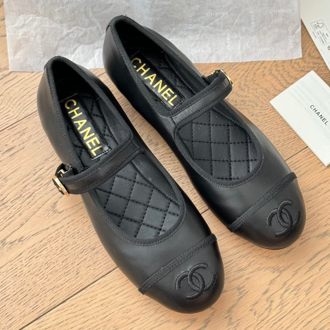 Double C Marry Jane Shoes Black Lambskin - 35