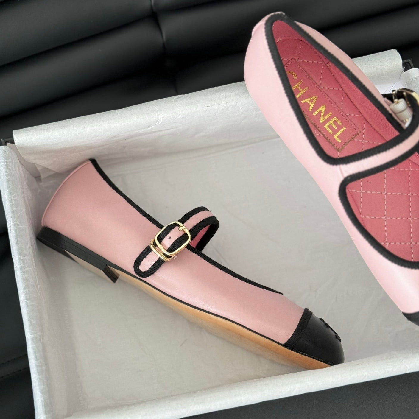 Double C Marry Jane Shoes Light Pink Lambskin - 35