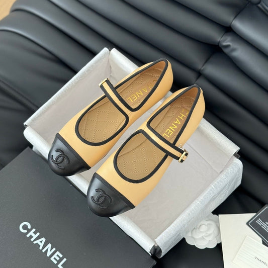Double C Marry Jane Shoes Yellow Cream Lambskin - 35
