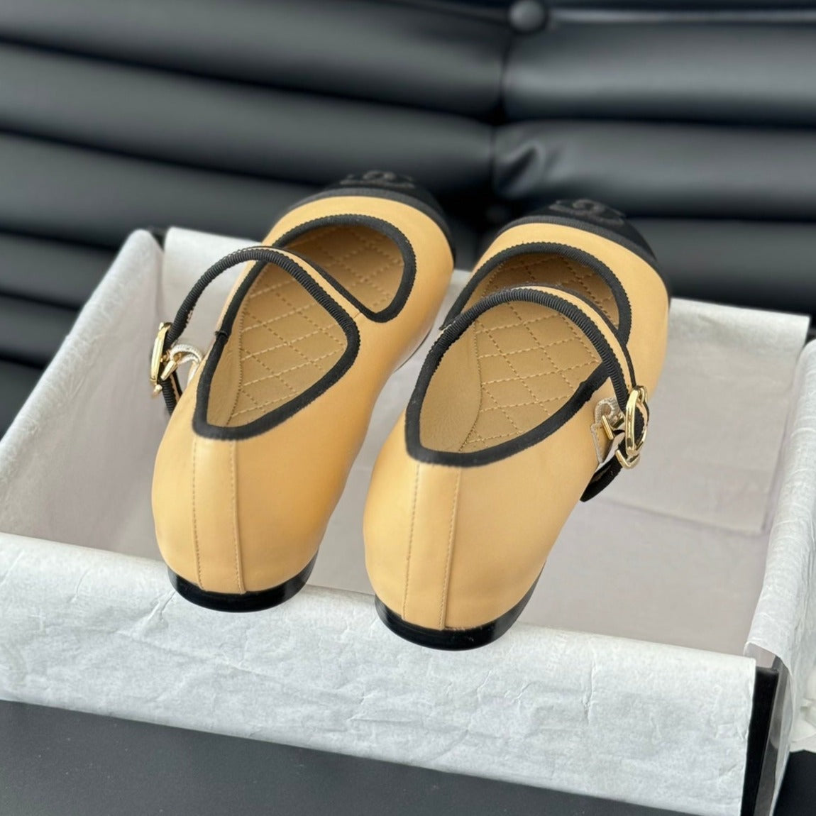 Double C Marry Jane Shoes Yellow Cream Lambskin - 35