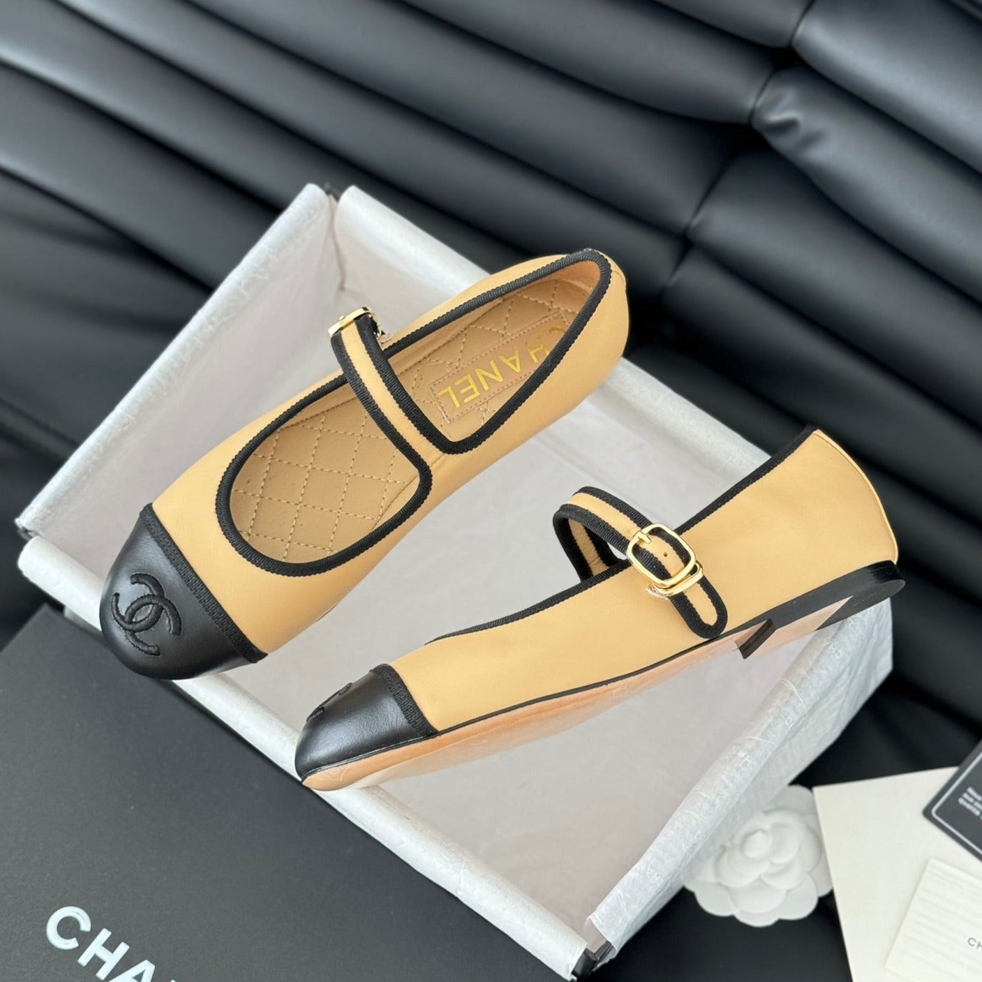 Double C Marry Jane Shoes Yellow Cream Lambskin - 35
