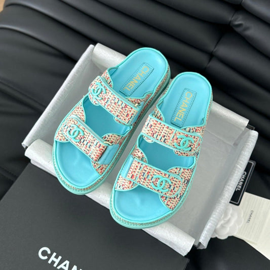 Mule Sandals Sheepskin  Azure Blue - 35