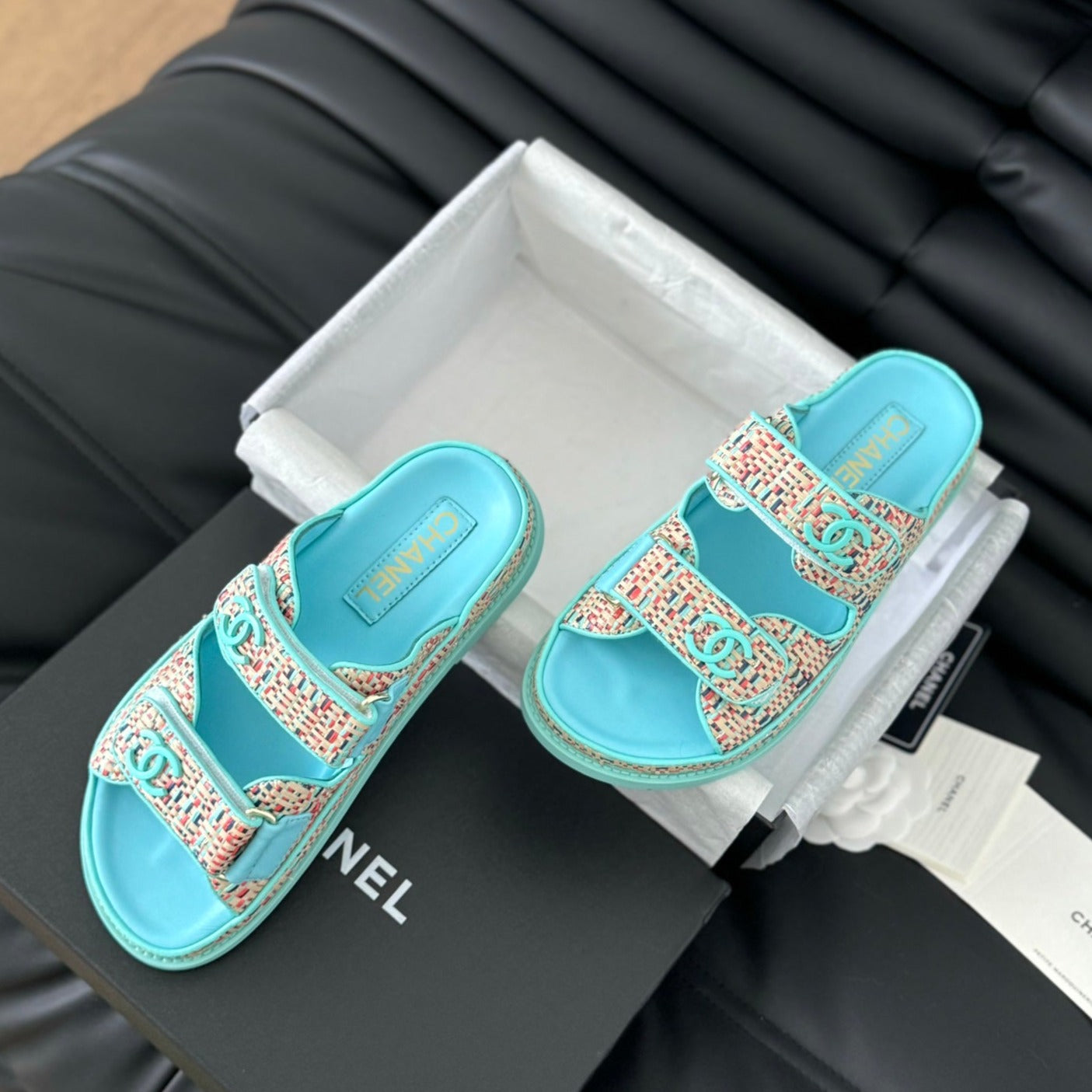 Mule Sandals Sheepskin  Azure Blue - 35