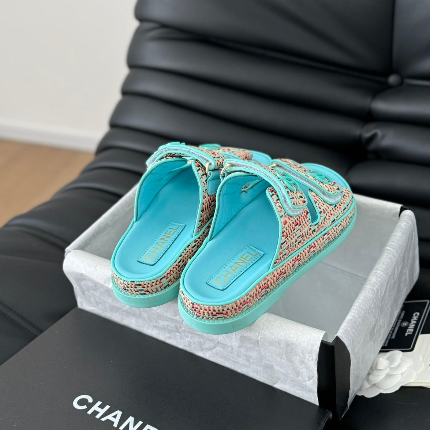 Mule Sandals Sheepskin  Azure Blue - 35