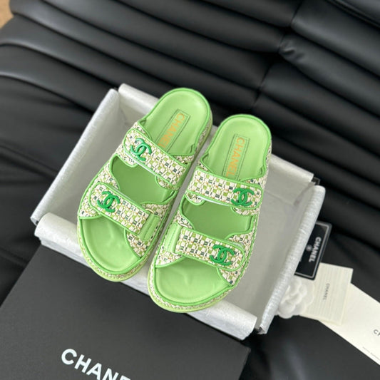 Mule Sandals Sheepskin  Light Green - 35