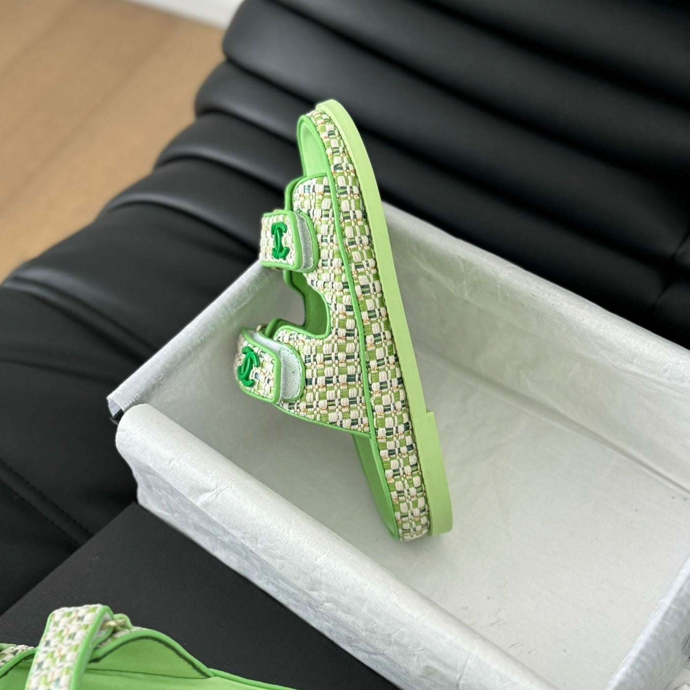 Mule Sandals Sheepskin  Light Green - 35