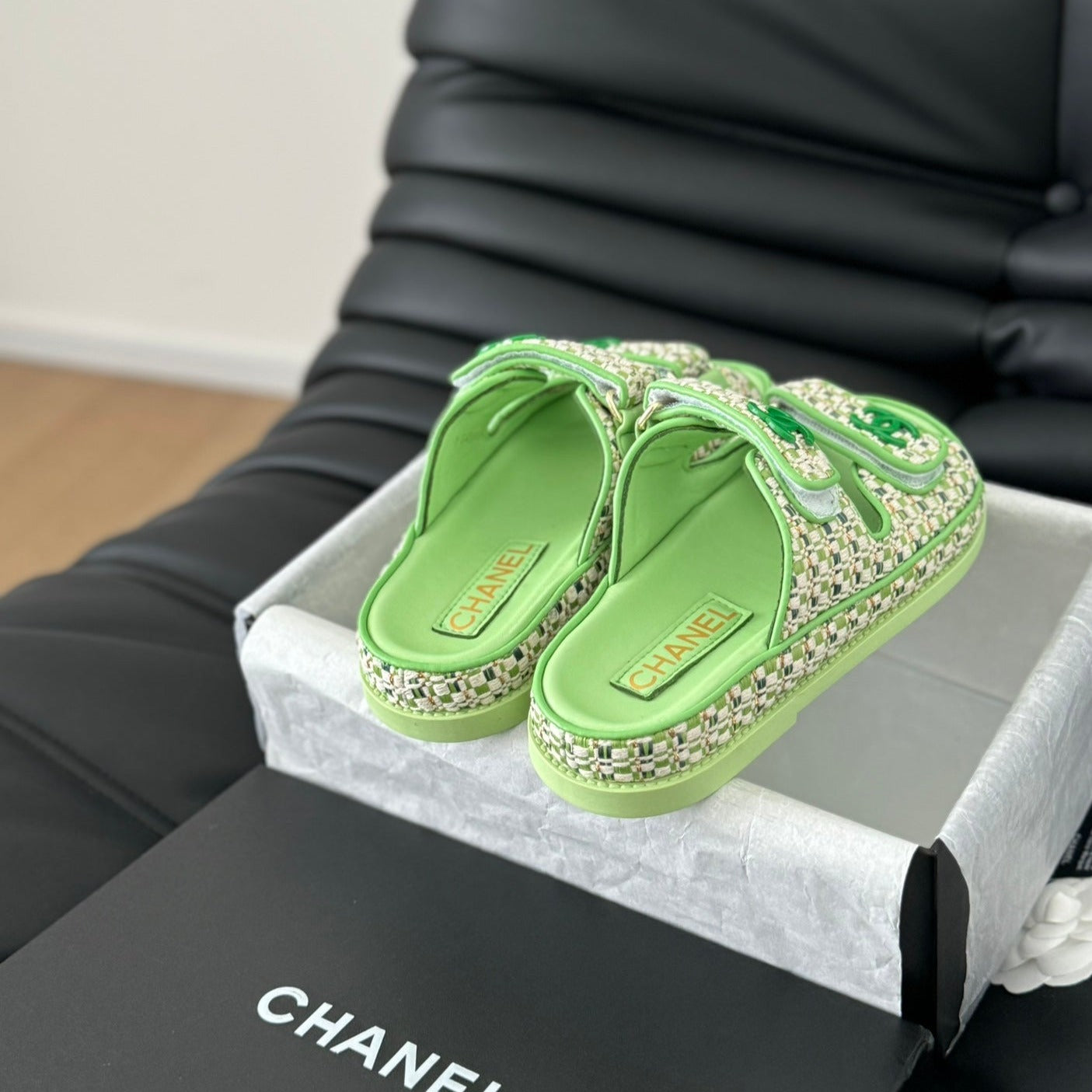 Mule Sandals Sheepskin  Light Green - 35