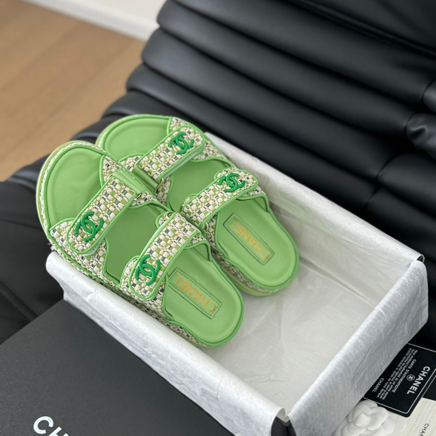Mule Sandals Sheepskin  Light Green - 35