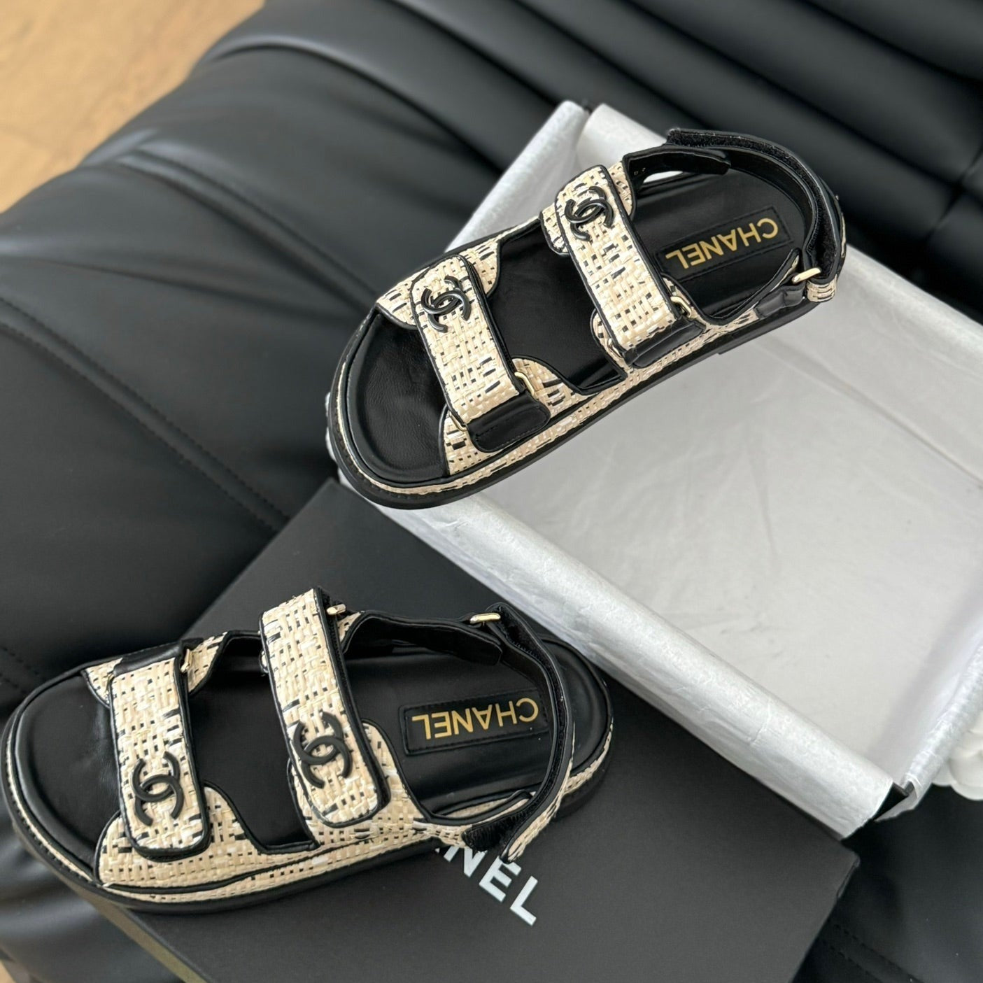 Dad Sandals Sheepskin  Beige Black - 35