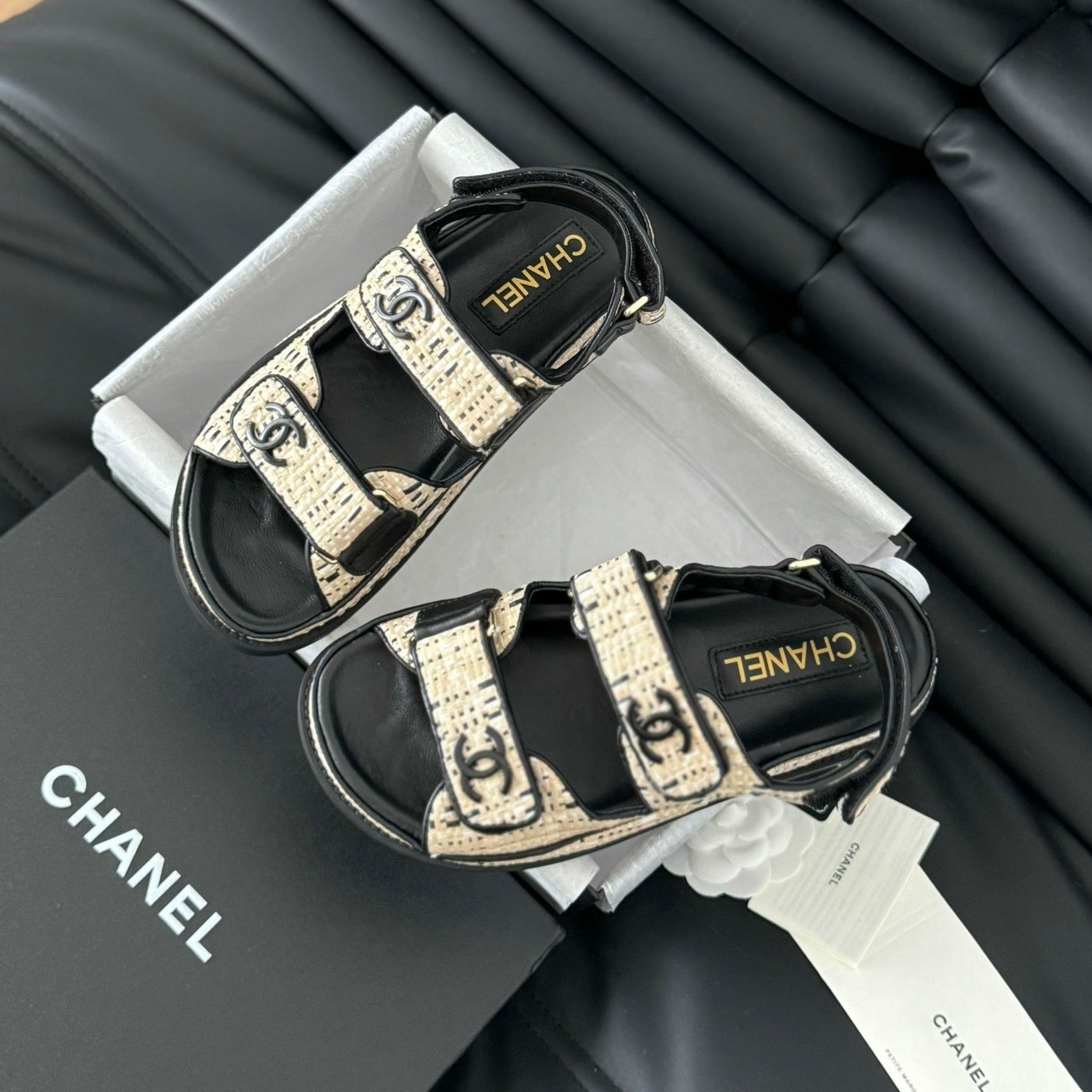 Dad Sandals Sheepskin  Beige Black - 35