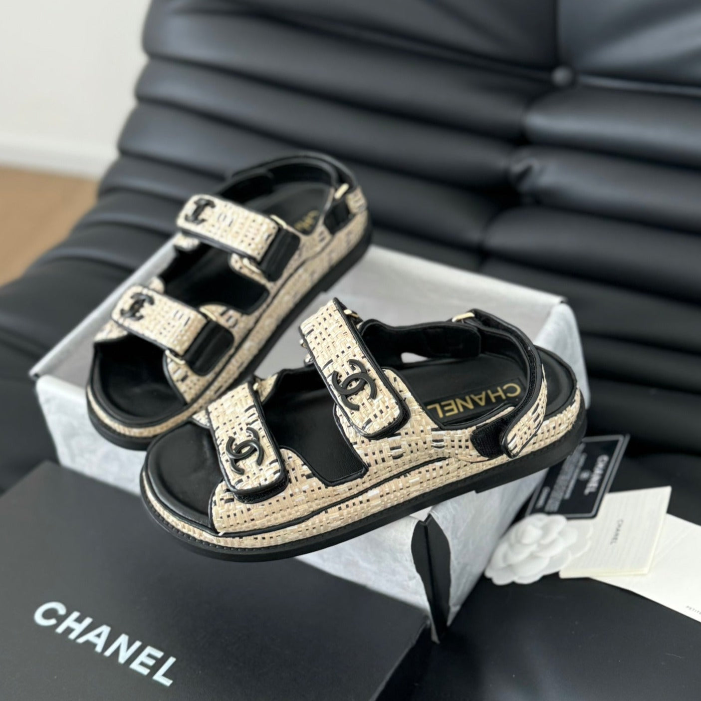 Dad Sandals Sheepskin  Beige Black - 35