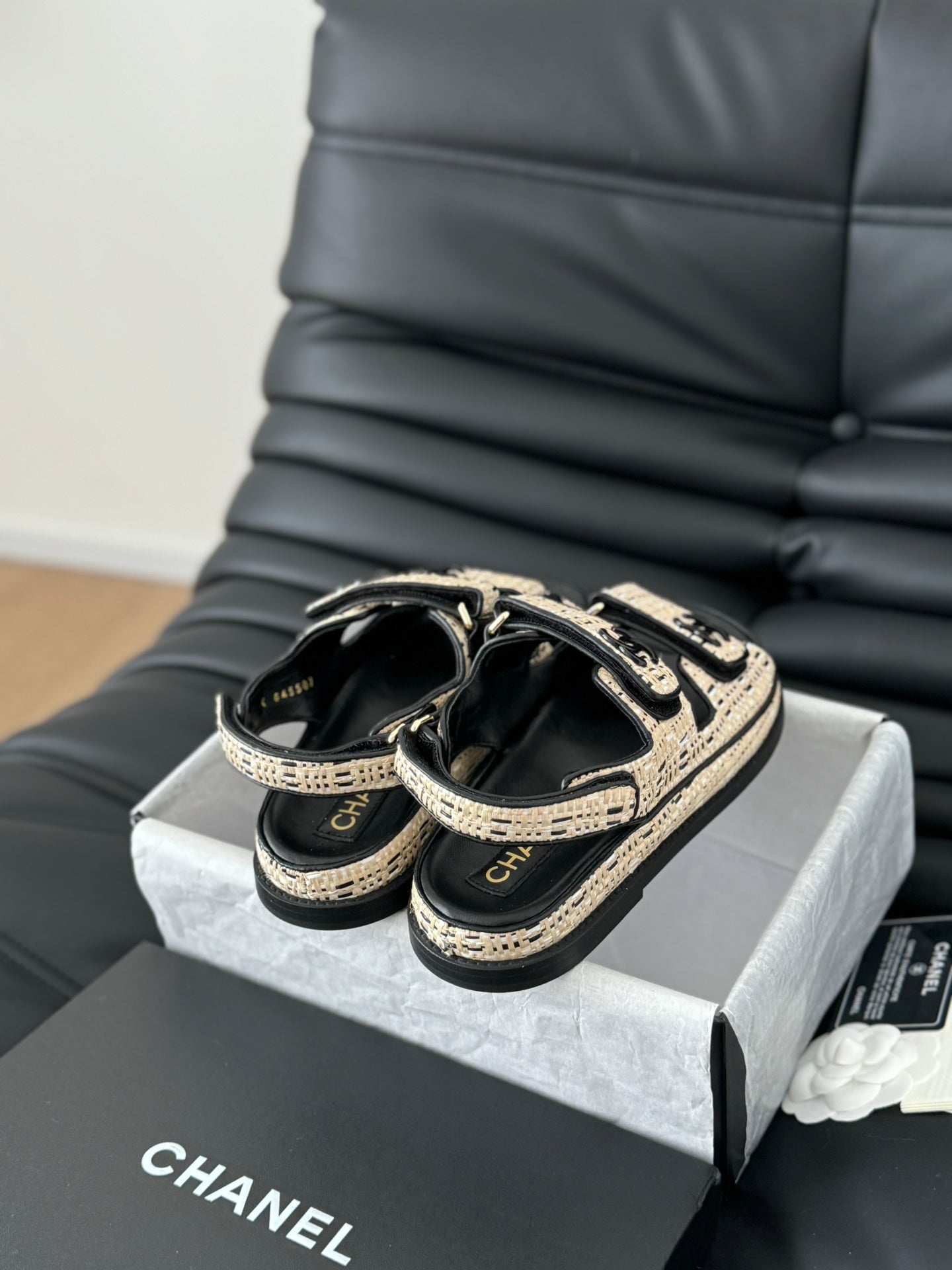 Dad Sandals Sheepskin  Beige Black - 35