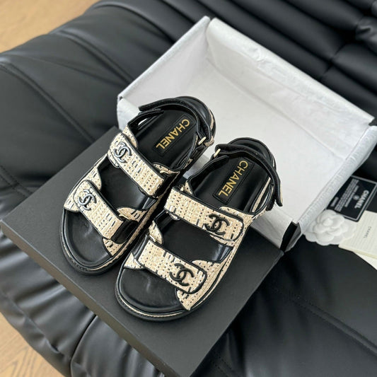 Dad Sandals Sheepskin  Beige Black - 35
