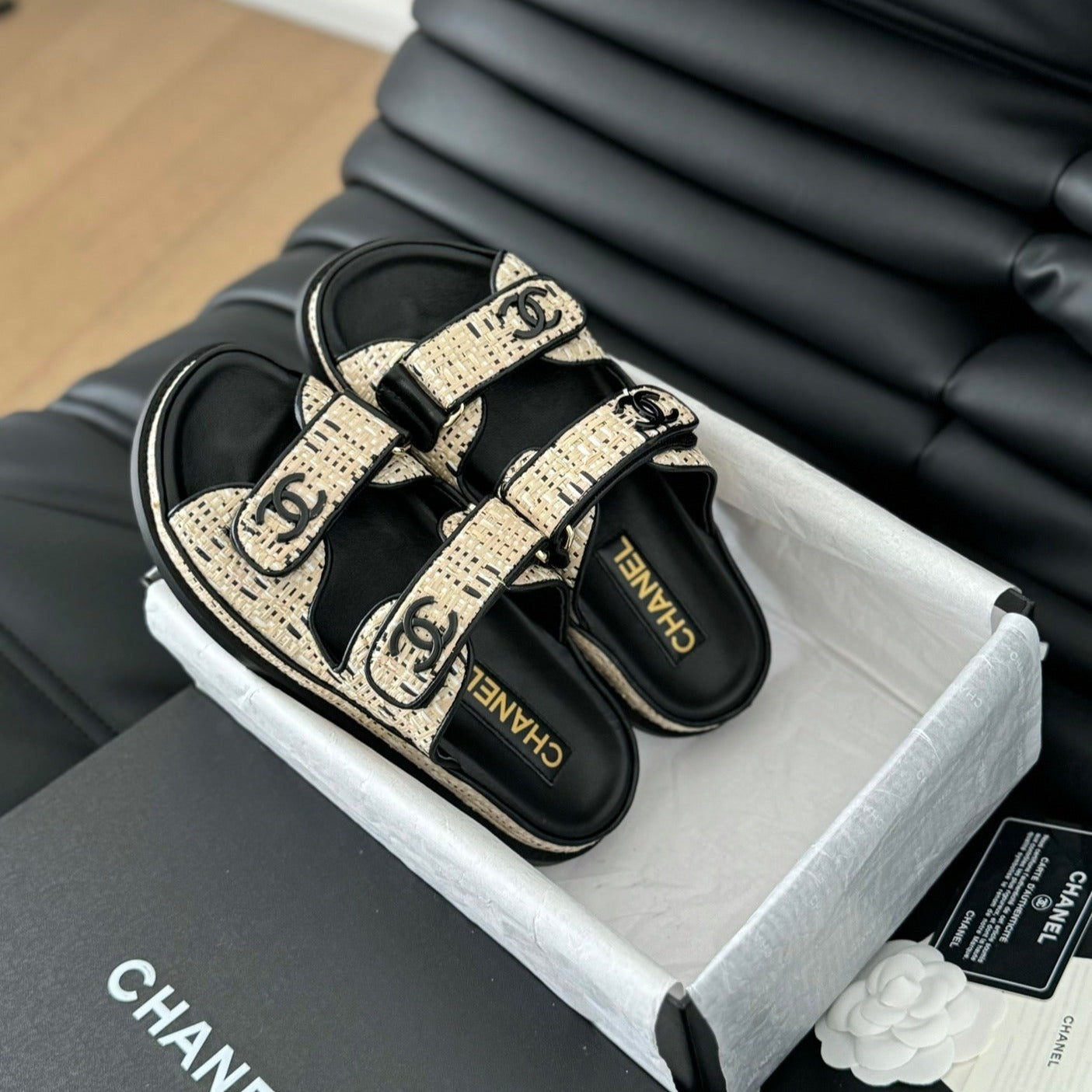 Mule Sandals Sheepskin Beige Black - 35