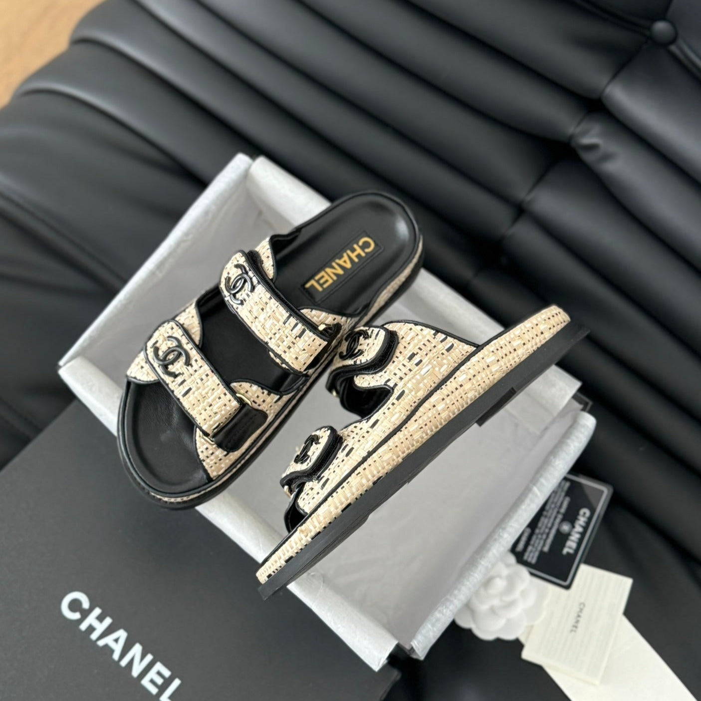 Mule Sandals Sheepskin Beige Black - 35