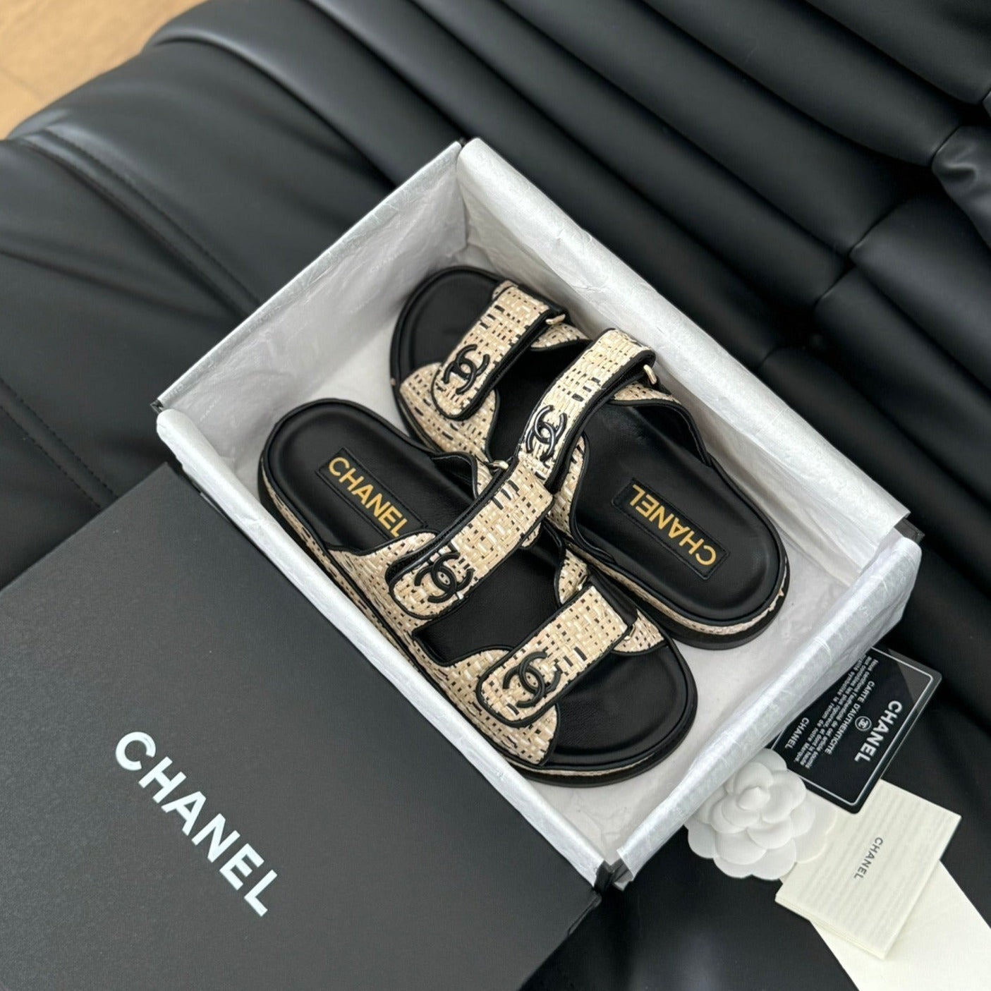 Mule Sandals Sheepskin Beige Black - 35