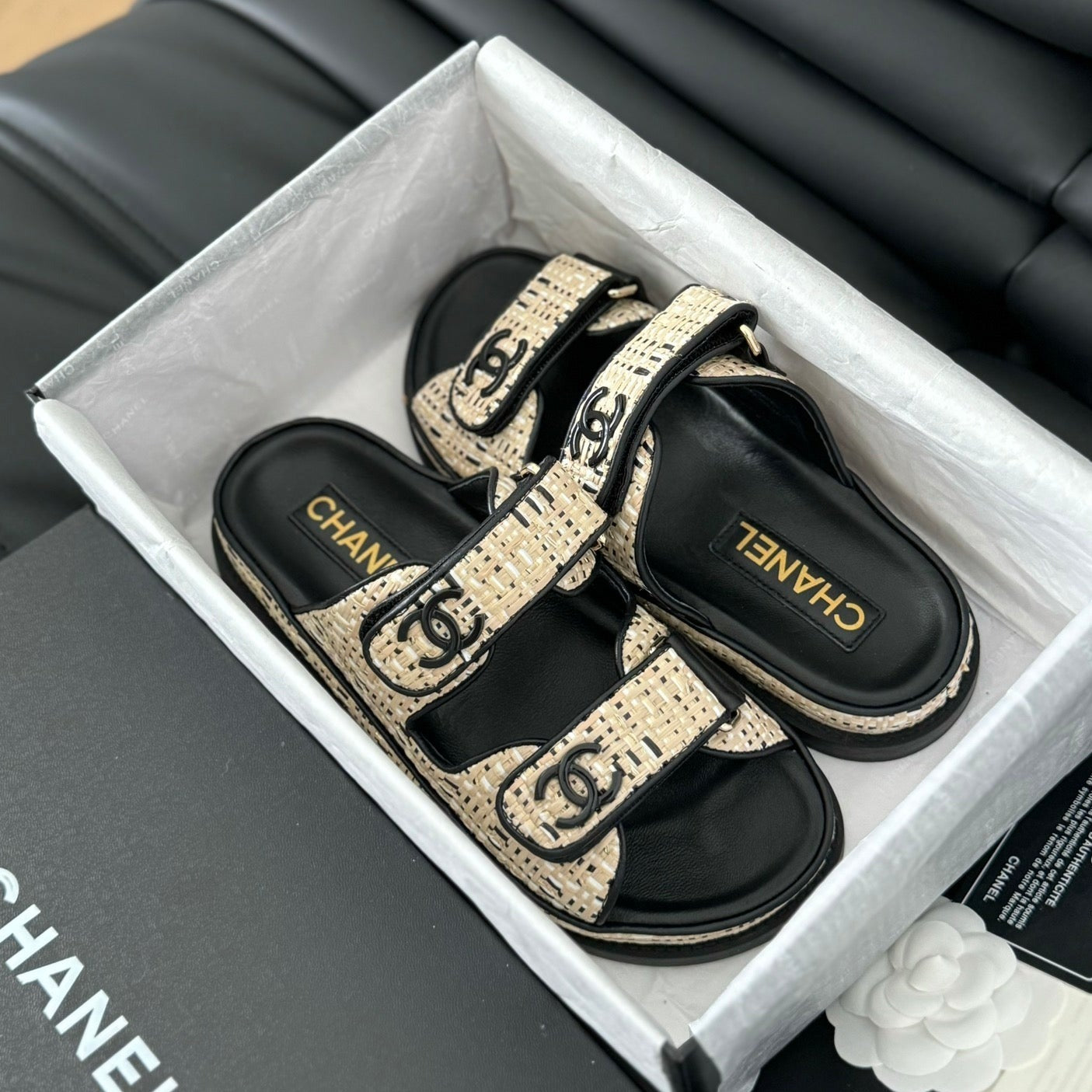 Mule Sandals Sheepskin Beige Black - 35
