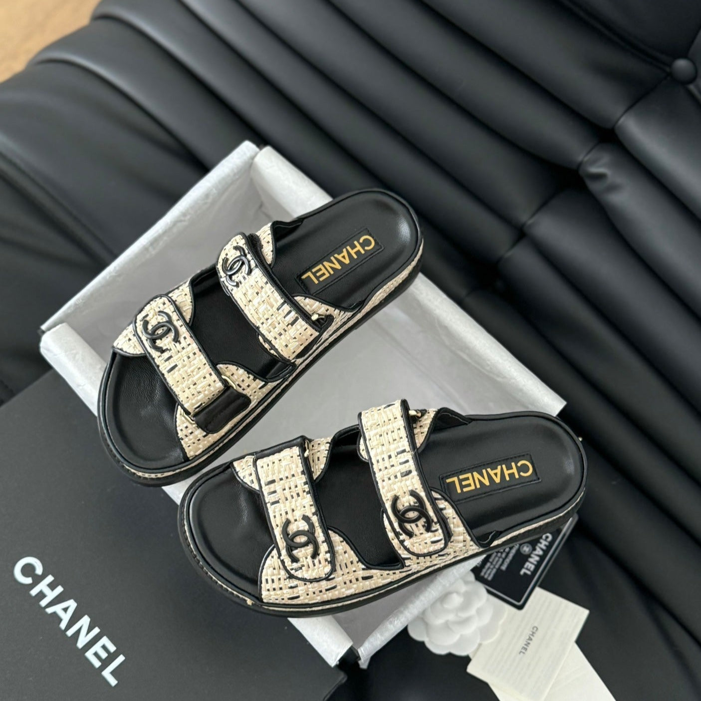 Mule Sandals Sheepskin Beige Black - 35
