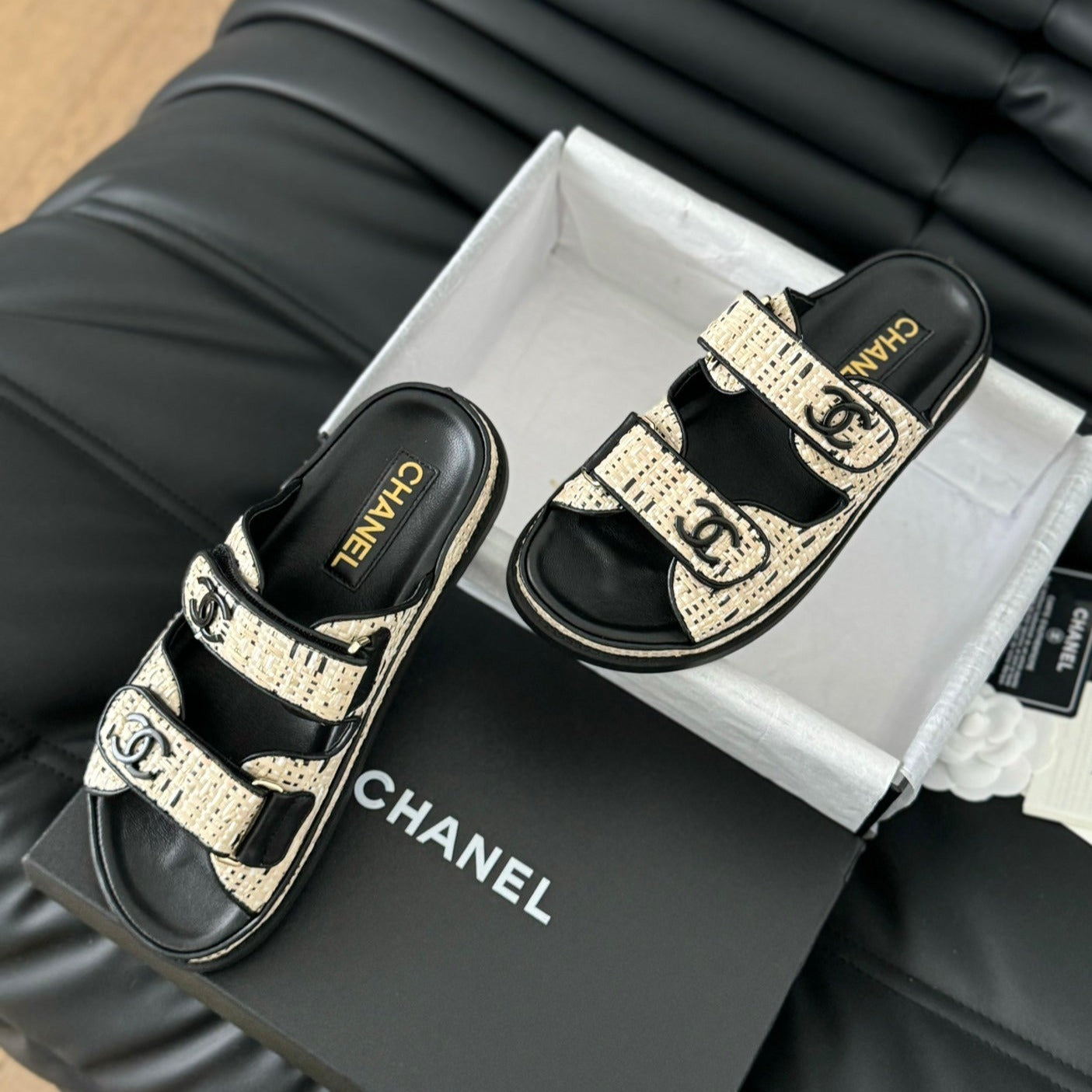 Mule Sandals Sheepskin Beige Black - 35