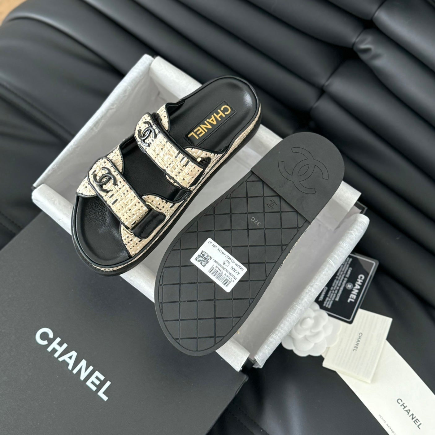 Mule Sandals Sheepskin Beige Black - 35