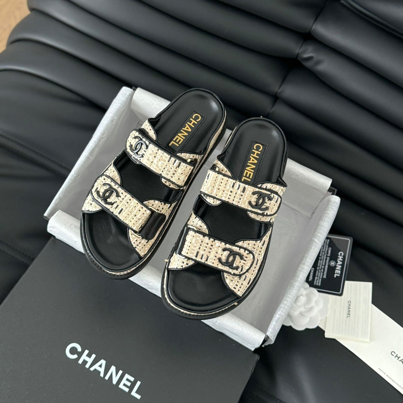 Mule Sandals Sheepskin Beige Black - 35