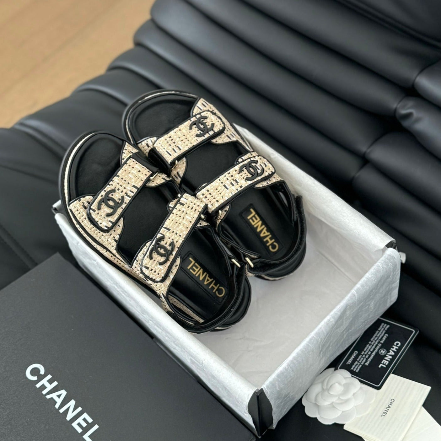 Dad Sandals Sheepskin  Beige Black - 35