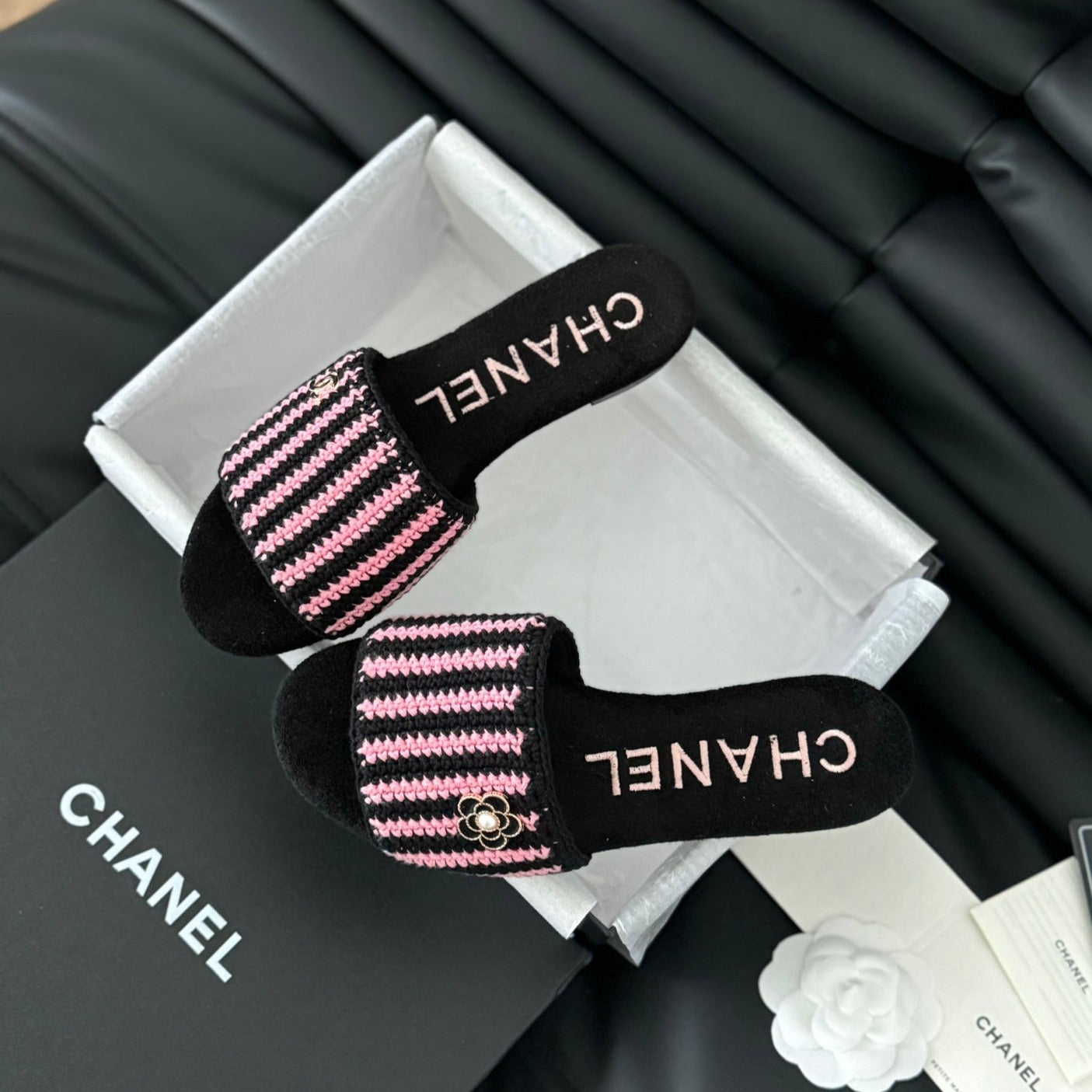 Sheepskins Knit Slippers Black Pink - 35
