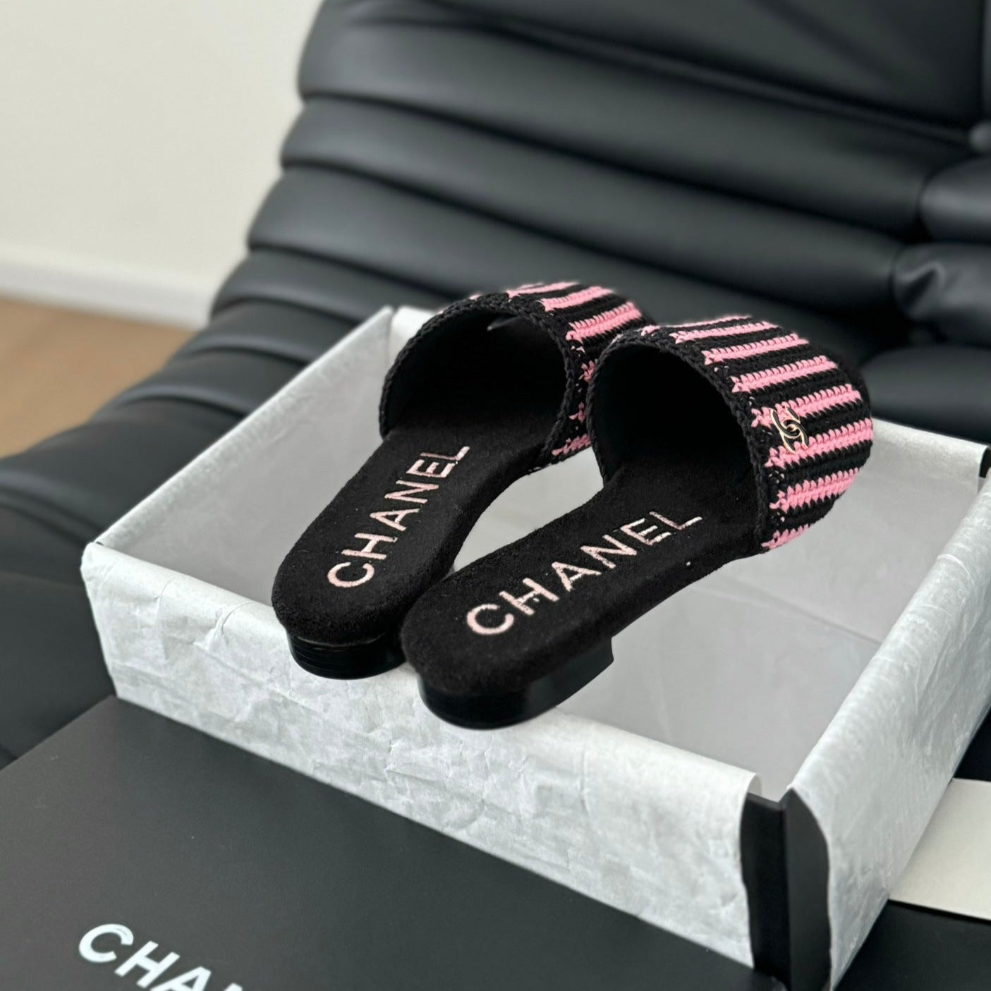 Sheepskins Knit Slippers Black Pink - 35