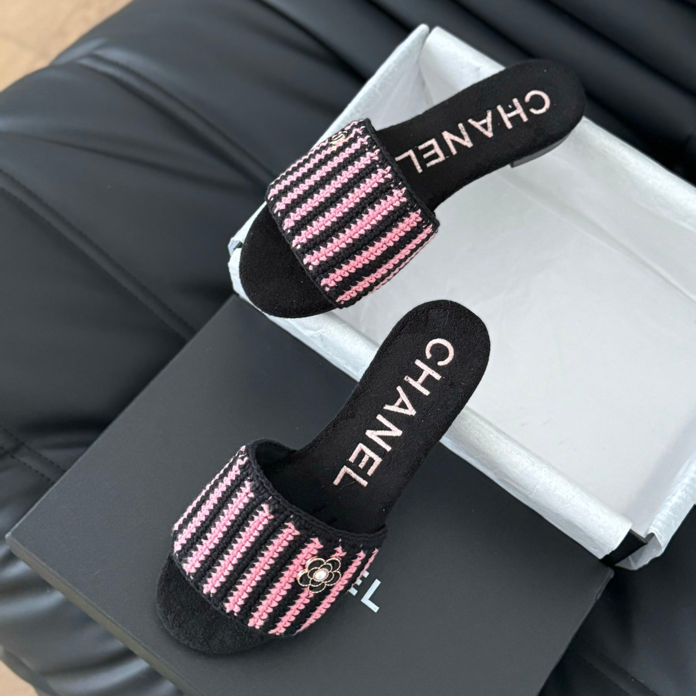 Sheepskins Knit Slippers Black Pink - 35
