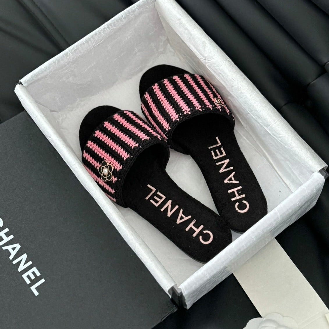 Sheepskins Knit Slippers Black Pink - 35