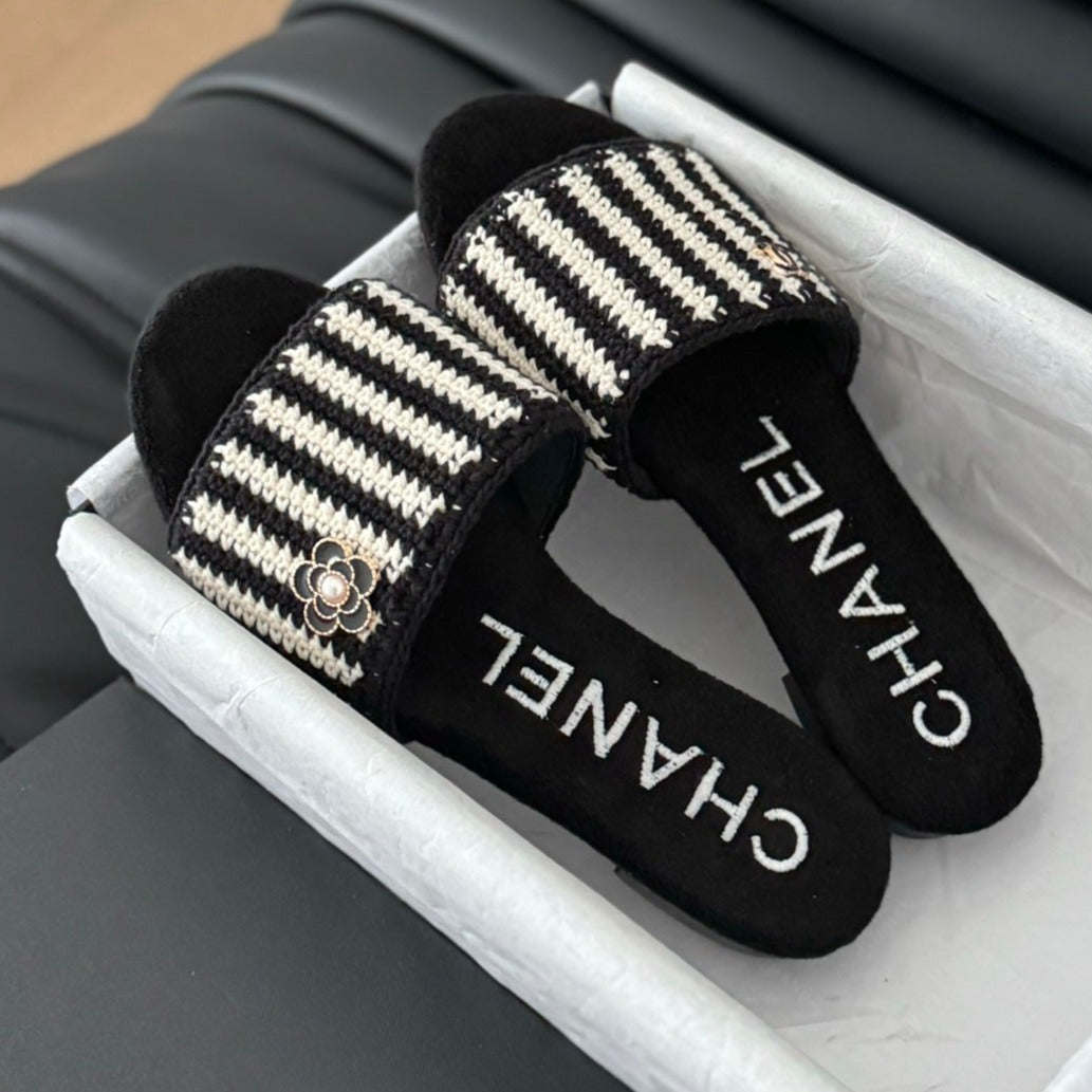 Sheepskins Knit Slippers Black White - 35