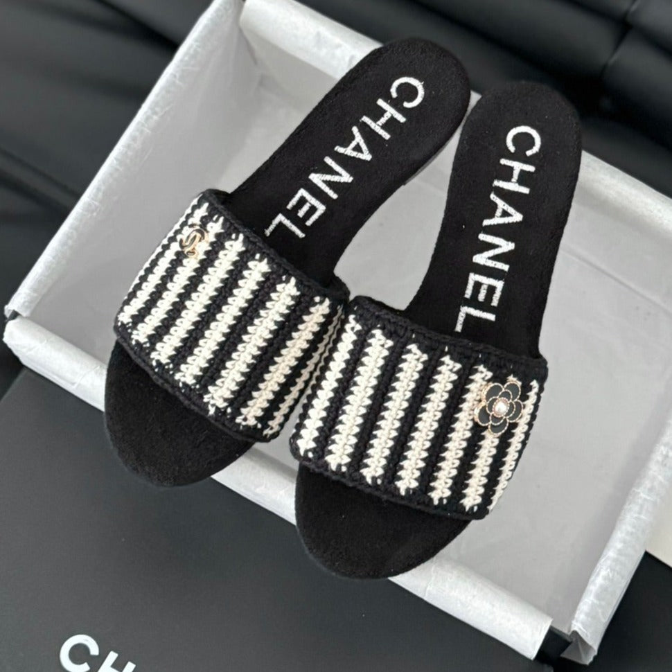 Sheepskins Knit Slippers Black White - 35