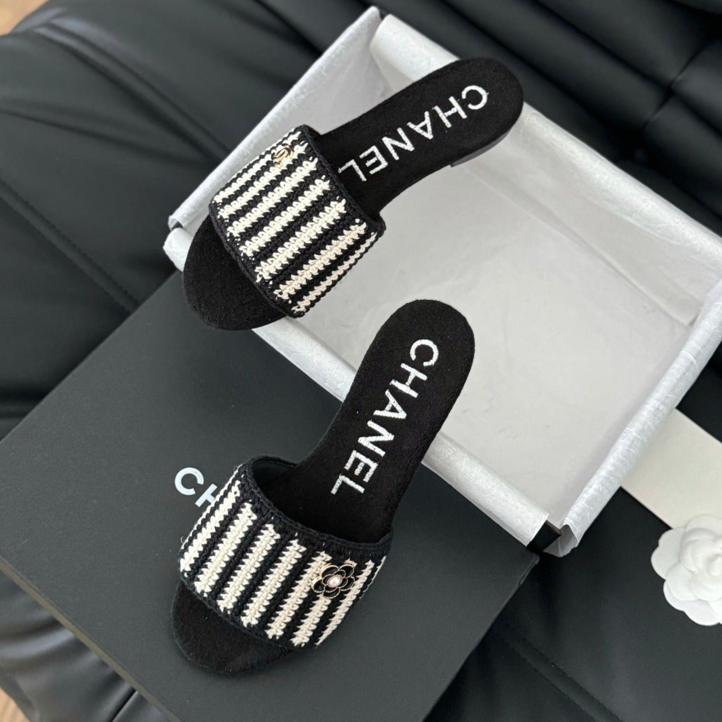 Sheepskins Knit Slippers Black White - 35