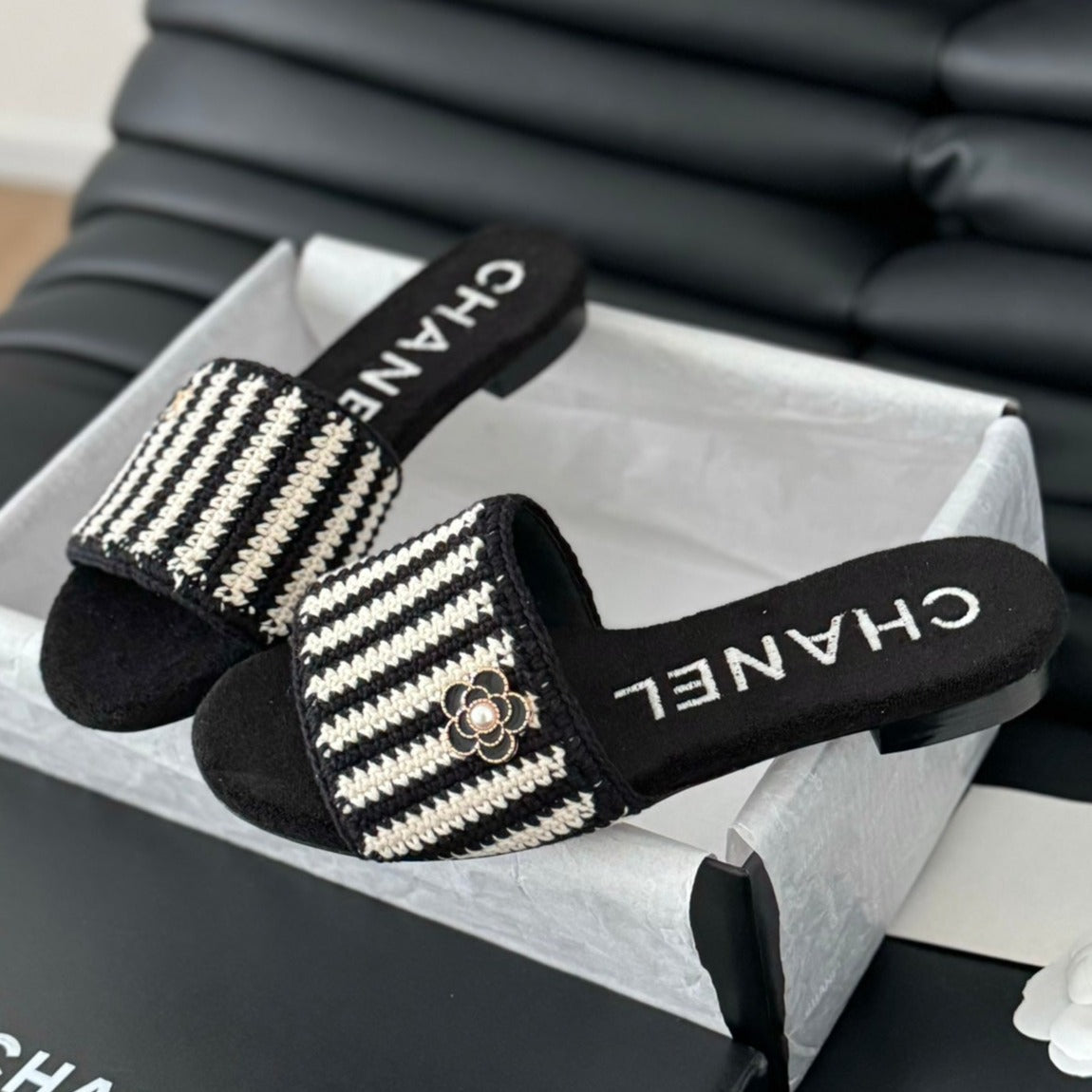 Sheepskins Knit Slippers Black White - 35